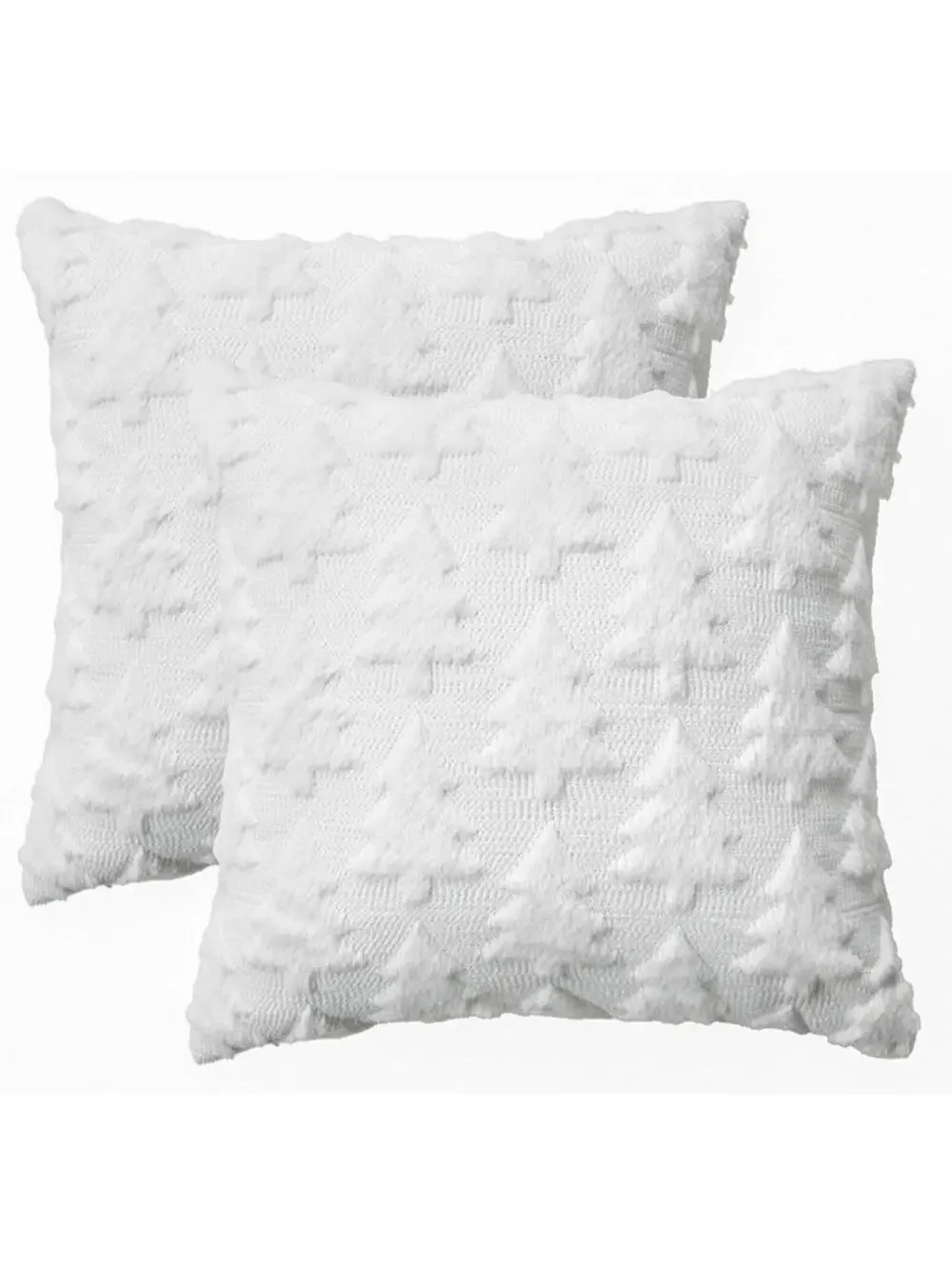 Christmas Trees White Throw Pillow Covers Set of 2 Plush Faux Fur Jacquard Decor